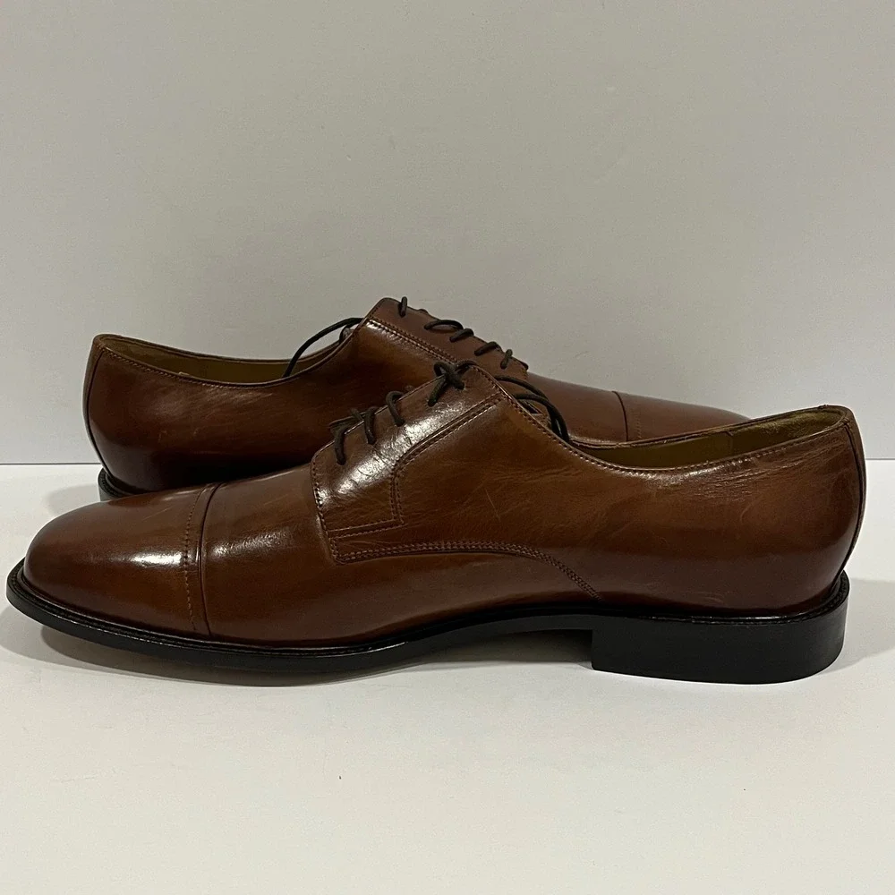 J Murphy Johnston & Murphy Mens Brown Leather Cap Toe Derby Shoes 14 M